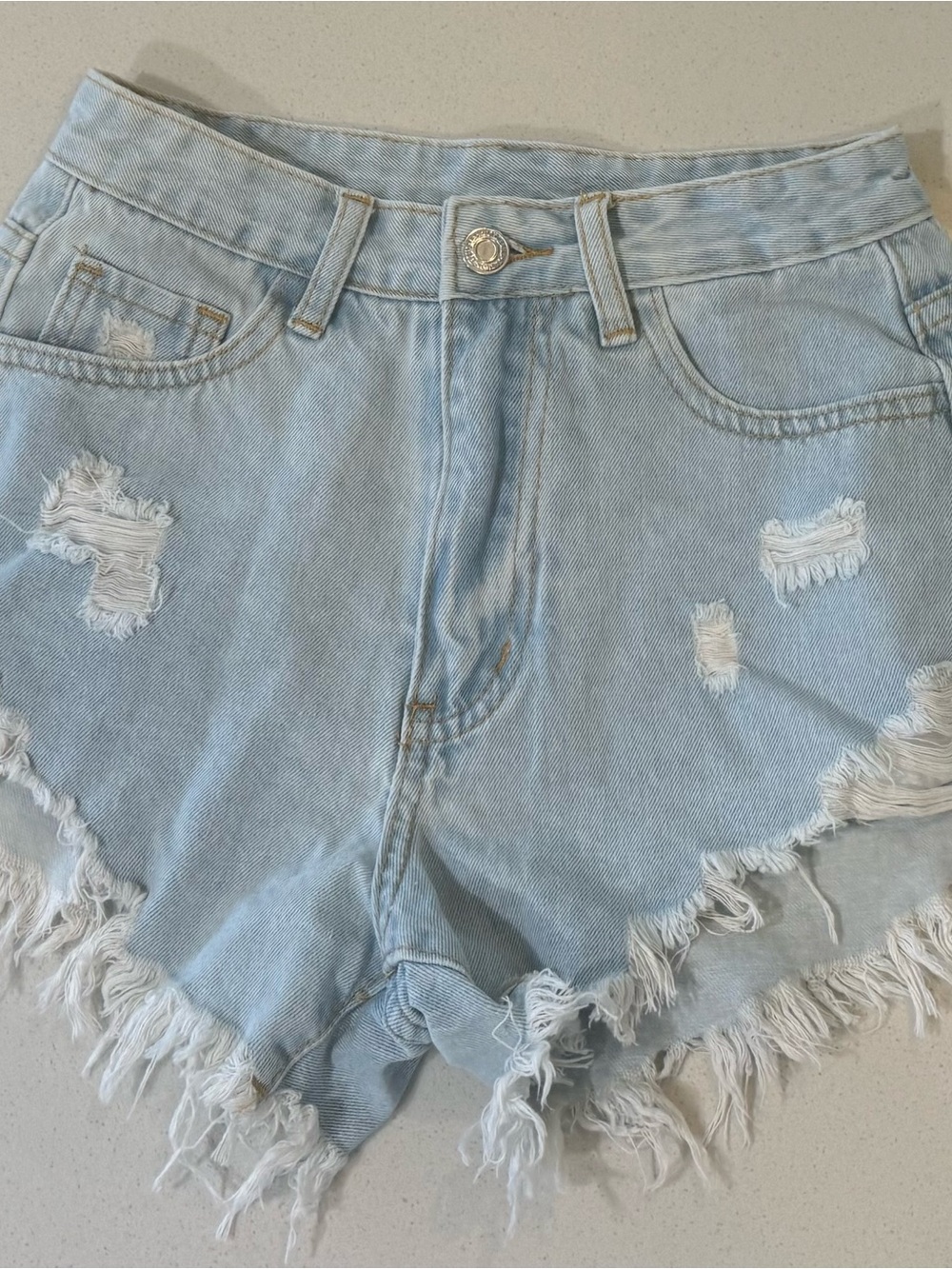 SHEIN Light Blue Distressed Frayed Denim Shorts like new